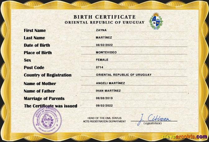 Uruguay vital record birth certificate